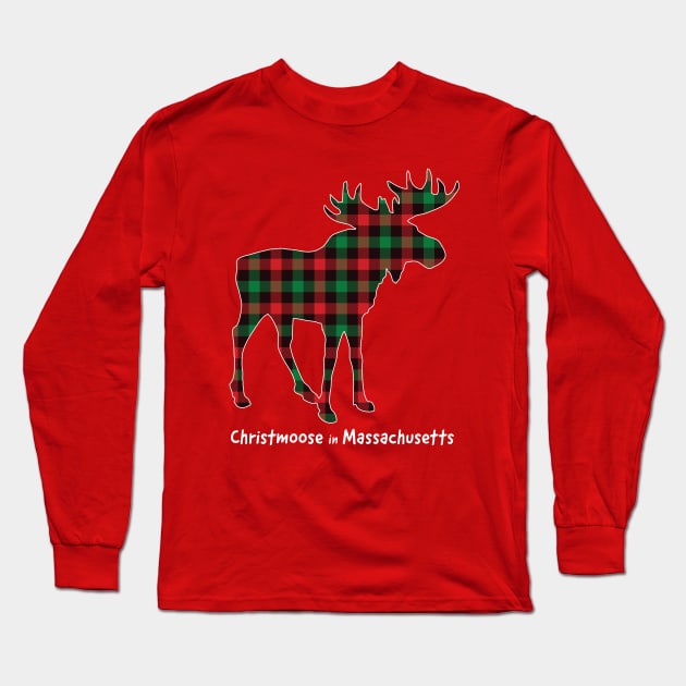 "Christmoose in Massachusetts" Plaid Moose Christmas Long Sleeve T-Shirt by Pine Hill Goods